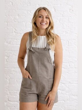 Miou Muse Women’s Corron Romper Size Small Charcoal Cotton/Linen Blend NWT